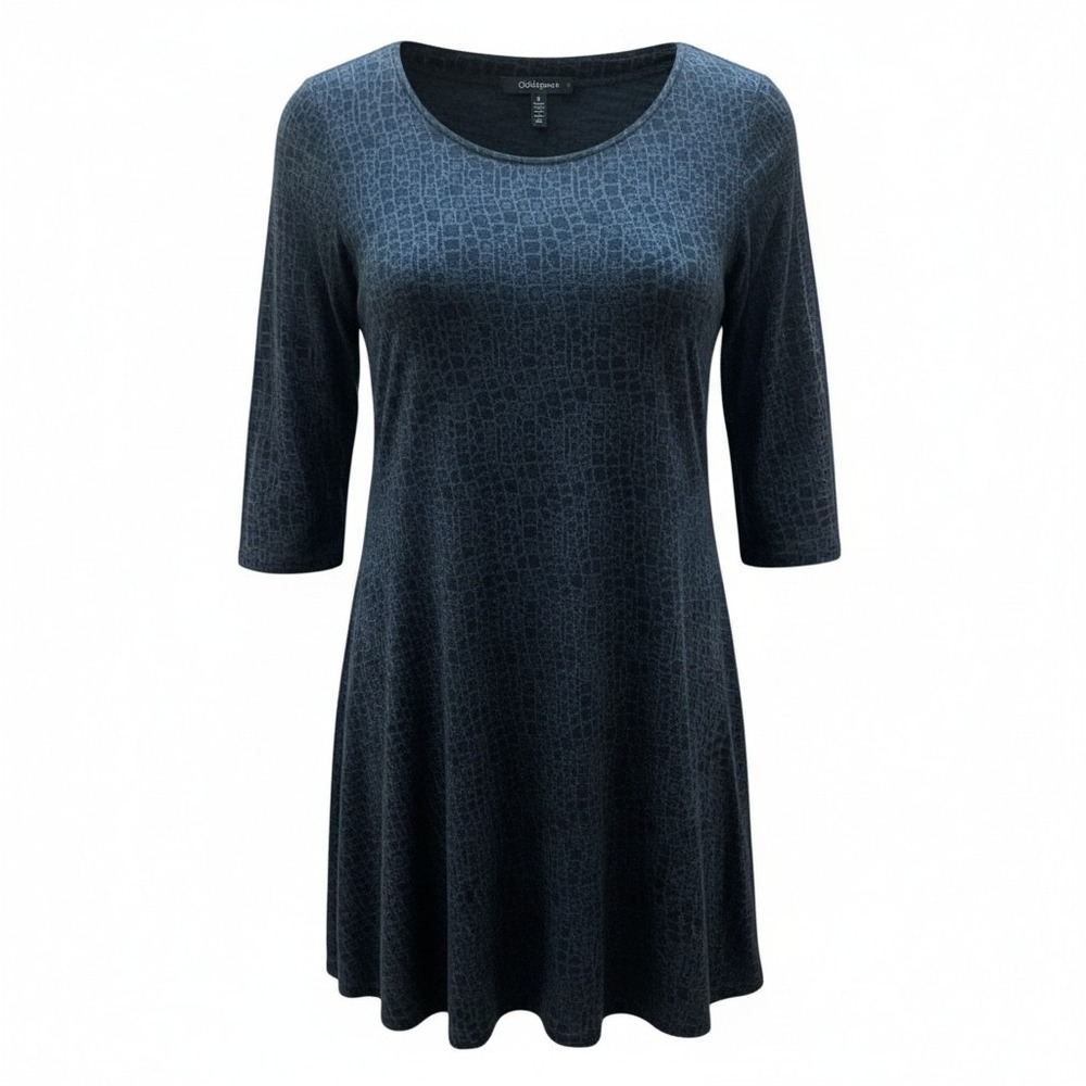 Cut Loose Dress Women Small Blue Textured Grid A-Line Lagenlook USA Comfort Mod